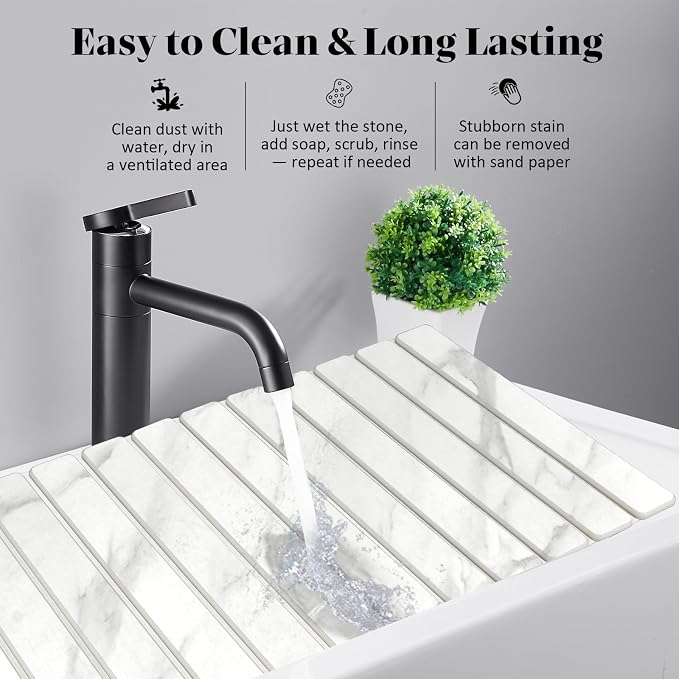 Large Stone Dish Drying Mats for Kitchen Counter, 28"(L)×16"(W) Marble-Pattern, Collapsible Quick Drying Dish Mats, Ultra Absorbent Diatomaceous Earth Mats for Dishes , Match Any Countertop