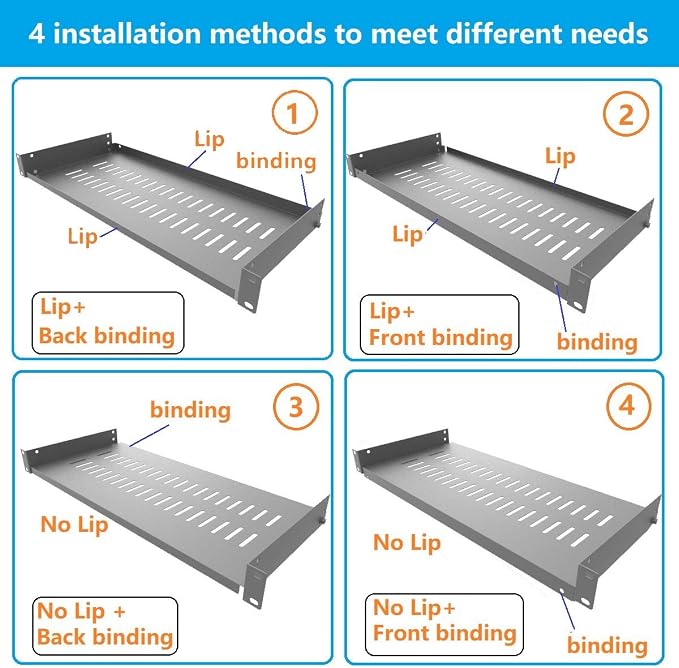 1U Vented Cantilever Server Rack Mount Shelf 8"(203mm) Depth | Disassembled Universal Rack Tray for 19-Inch Network/AV Equipment Rack and Cabinet(1U8V)