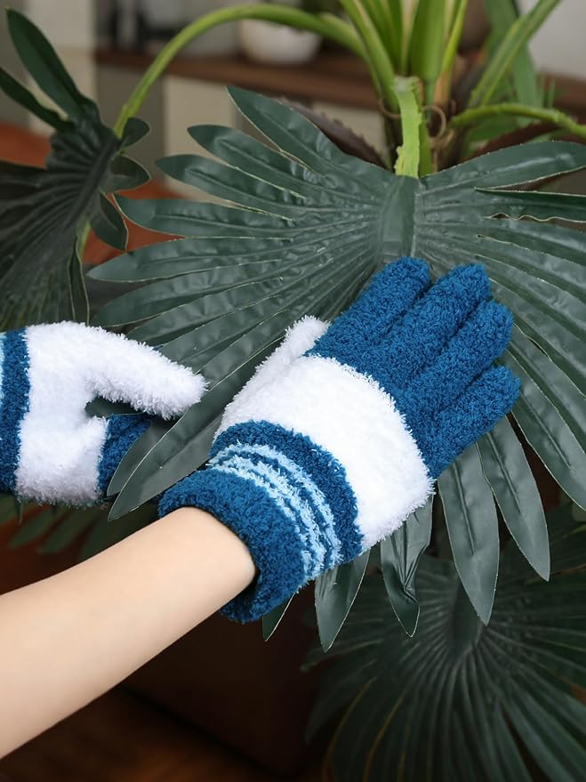 Patelai 3 Pairs Microfiber Plant Dusting Gloves Leaf Cleaning Gloves for Indoor Plants, Blinds, Furniture, House (Black,Dark Blue,Gray,Medium)