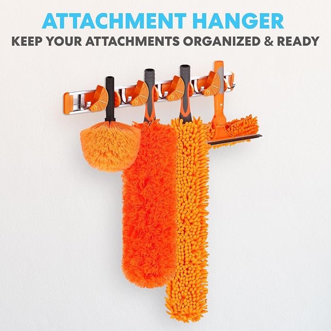 Simpli-Magic 20 Foot High Ceiling Duster Kit with 5-12ft Heavy Duty Extension Pole,High Reach Duster for Cleaning,Microfiber Feather Duster,Cobweb & Ceiling Fan Duster,Window Squeegee & Cleaner,Orange