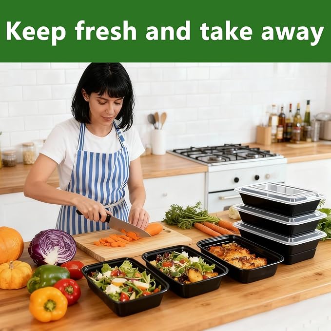 Qewro 10Pack 35oz Meal Prep Containers Disposable Food Storage Containers with Lids, 1-Compartment Food Storage Plastic Stackable To Go Boxes Microwave, Freezer, Dishwasher Safe