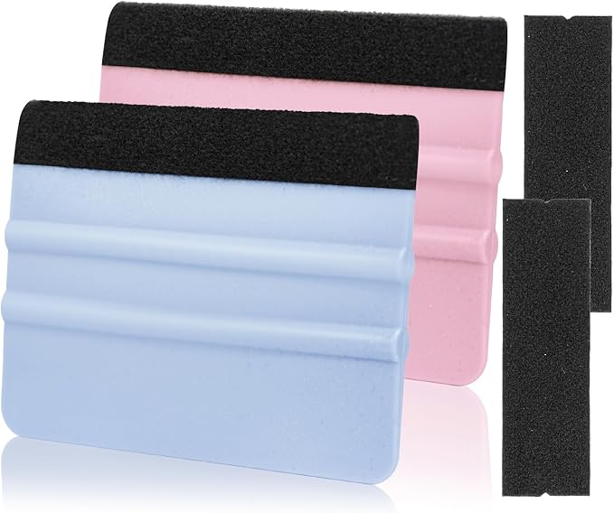 AMZDEPOT Squeegee for Vinyl, 4 Inch, SkyBlue and Pink, 2 Pcs | Extra 2 Felt Replacements, Car Wrap, Craft Sign Making, DIY Crafting, Window