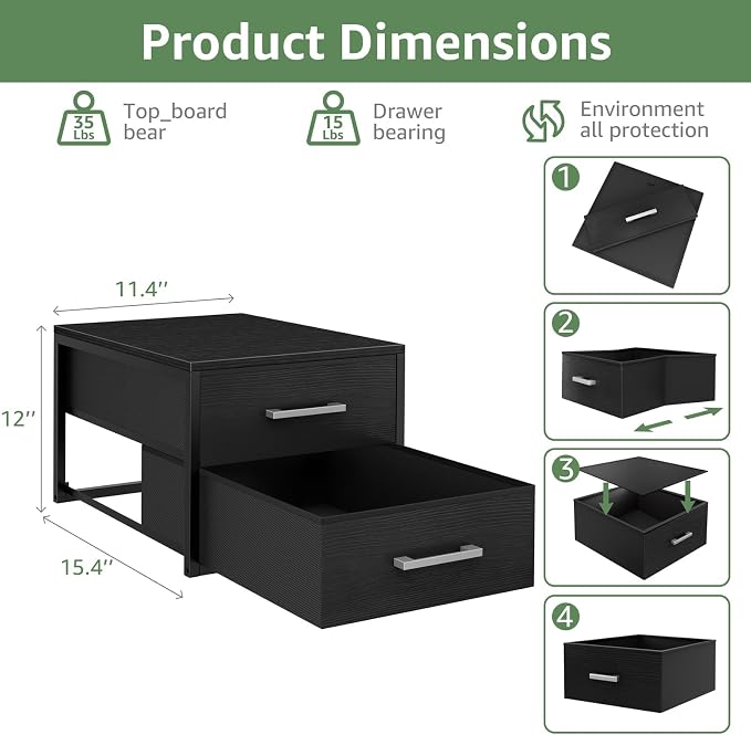 BOLUO Stackable Storage Drawers Narrow Closet Organizers and Storage Fabric Black 2 Drawer Dresser for Bedroom Modern