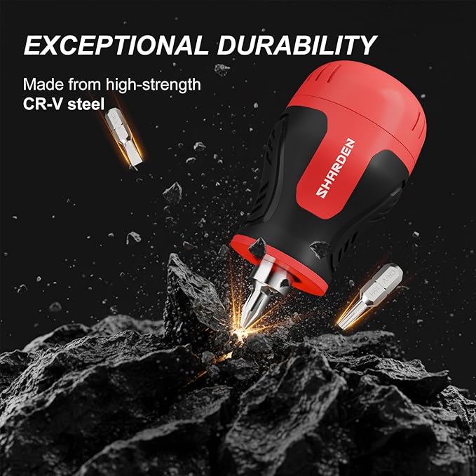 8 in 1 Multi-bit Stubby Screwdriver, Small Short Screw Driver Tool | 6 CRV Bits Phillips, Slotted, Torx, Magnetic Tip Portable All in One Repair Tool Kit for Home DIY Tables, Doors, Chairs