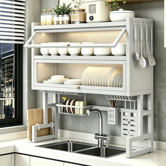 Over The Sink Dish Drying Rack, Piano Lacquer, Thickened Steel Pipe, Over Sink Dish Drying Rack, Over Sink Rack, for Dishes, Glasses, Bowls, Cutlery White 41.33in (Extra Large)