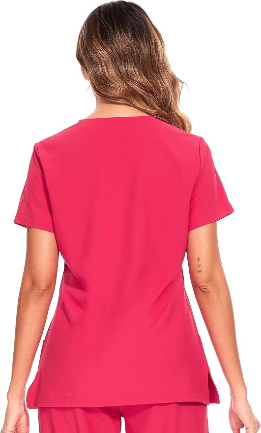 Scrubs Tops for Woman - Soft Stretch, V-Neck Tops | 3 Pockets, Side Split Design, Short Sleeve, Breathable & Lightweight Nursing Shirt, Easy-Care Fabric for All-Day Comfort