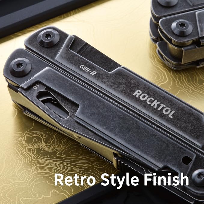 Gen-R RB Multitool Pliers, VG10 Blade, 27-in-1 Multi-tool, EDC Pocket Knife, Retro Black Finish, Precision Screwdriver, Gut Hook for Hunting, Backpacking, Hiking, Camping