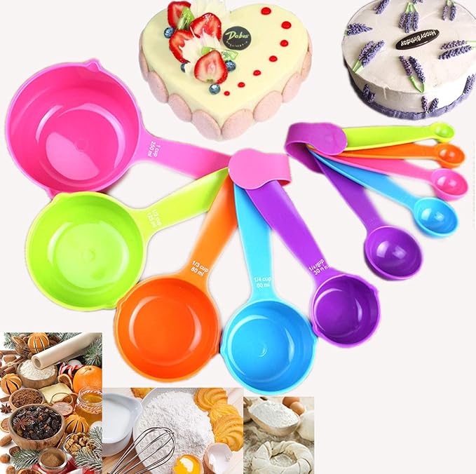 10 Pieces Plastic Measuring Cups and Spoons Set Colored for Kitchen Cooking Bathing (random style)