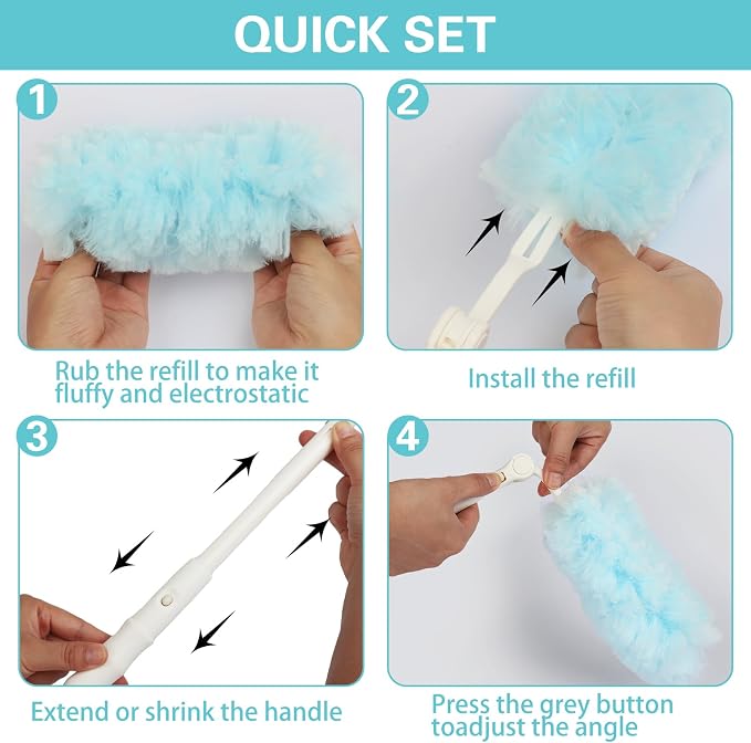 360° Duster Refills Kit for Swiffer Duster, 25 Pack & 1 Handle, Multi-Surface Dusters with 4X Cleaning Power. Efficient Duster Kit for Cleaning Pet Hair, Home, Office, Blinds, Furniture and More