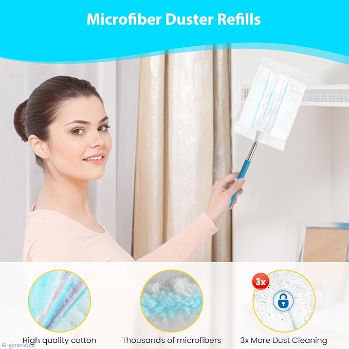 20 Count Feather Dusters Refill for Cleaning, 180 Degree Heavy Duty Duster Replacement Head for Swiffer Duster,Dusting Furniture, Blinds, Ceiling Fans, Helps Remove Allergens