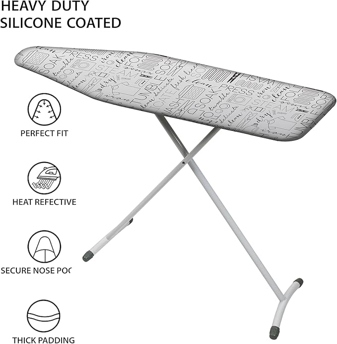 Simplify Ironing Board Cover | Scorch Resistant | Cotton | Thick Padding | Stretch Elastic Fit | Hook and Loop Fasteners | Cover ONLY | White
