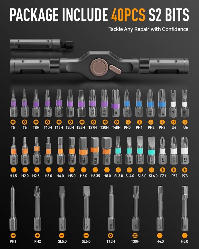 43 IN 1 Magnetic Ratchet Screwdriver Set with Detachable T Handle | S2 Steel Bits, for Home Daily Repair, Furniture Assembly, DIY Projects, Gift for Men Husband