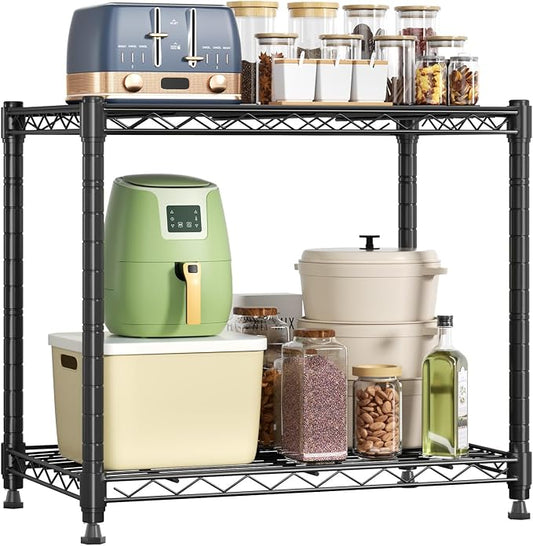 DUMOS 2-Tier Metal Storage Shelves, 23" W Wire Adjustable Standing Storage Rack Shelf, Heavy Duty Steel Shelving Unit Organizers for Kitchen Bathroom Pantry Garage, 23.2" Wx13.4 Dx22 H