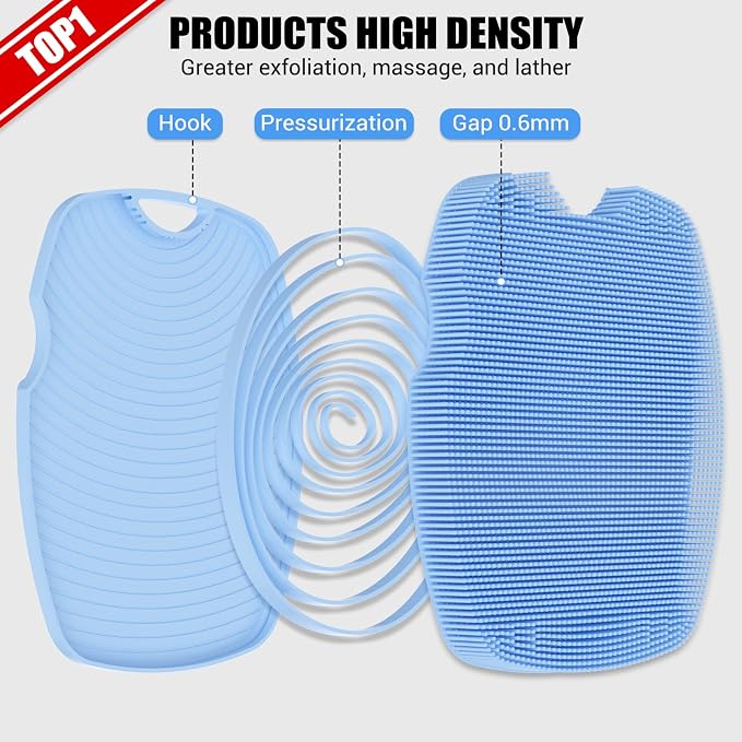 Canroom Silicone Body Scrubber - Anti Zinc Infused-Highly Elastic Bristles Exfoliating Body Scrubber for Shower Body,Cellulite Reduction,Blood Circulation - Azure
