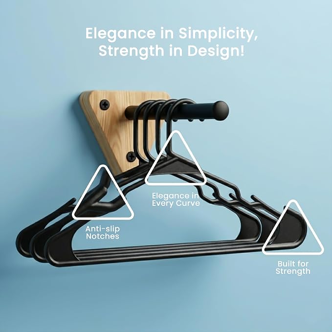 Utopia Home Plastic Hangers 30 Pack – Space Saving Clothes Hanger Black | Durable & strong | Closet organizer & storage | Ideal for apartments, dorms & stocking stuffers