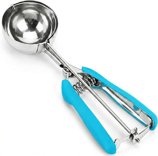 Ice Cream Scoop, 18/8 Stainless Steel Cookie Scoop, 5.3Tbsp/80ml/2.7oz Cookie Dough Scoop, Ice Cream Scooper with Trigger Release, Large Cookie Scooper (Blue)