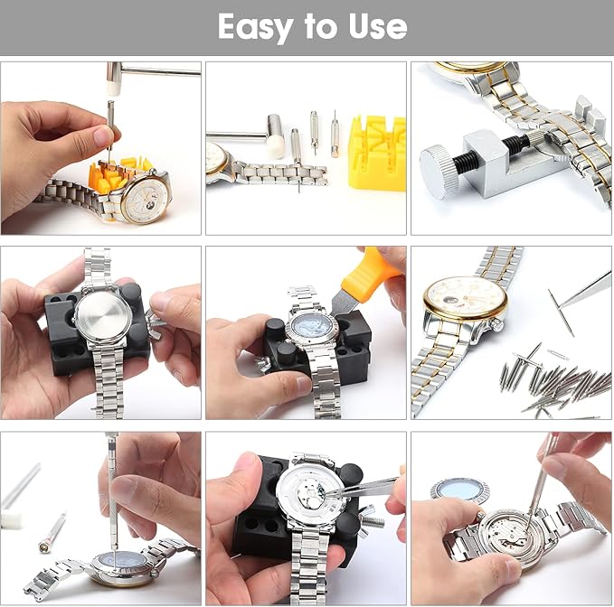 Kingsdun Watch Repair Kit, Professional Watch Battery Replacement Tool Watchband Link & Back Remover Spring Bar Tool Kit with Carrying Case & Instruction Manual