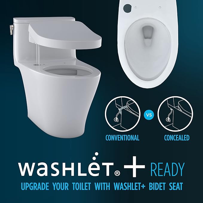 TOTO Drake Two-Piece Elongated 1.28 GPF Universal Height TORNADO FLUSH Toilet with CEFIONTECT and SoftClose Seat, WASHLET+ Ready, Cotton White - MS776124CEFG#01