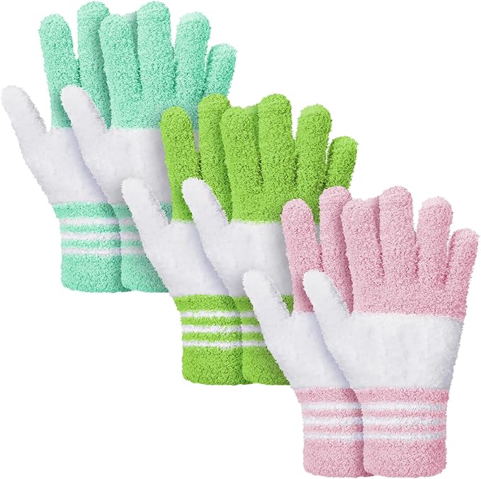 Patelai 3 Pairs Microfiber Plant Dusting Gloves Leaf Cleaning Gloves for Indoor Plants, Blinds, Furniture, House (Yellow,Blue,Pink,White,Medium)