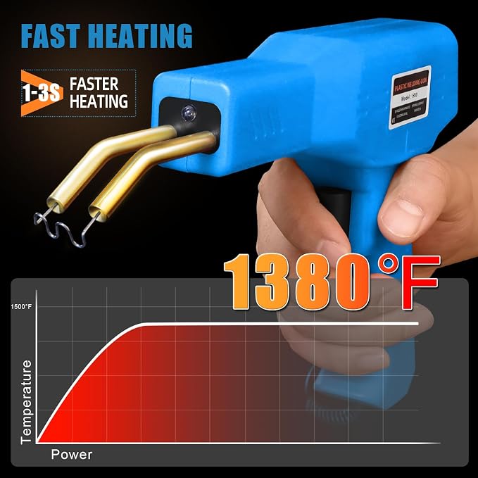 ATOLS Upgraded Plastic Welder, 1000PCS Staples, Pure Copper Transformer, Rapid Heating, Plastic Welding Kit, Hot Stapler Kit, Plastic Welder Gun Kit, Car Bumper Repair Kit, Plastic Repair Kit(Blue)