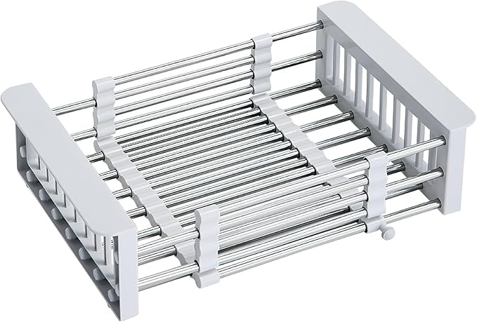 COVRA Over Sink Dish Drying Rack, Stainless Steel Drainer for 10.6"-18.5" Sinks (Square Sinks ONLY), Kitchen Countertop Organizer for Dishes, Vegetables, and Fruits(Gray)