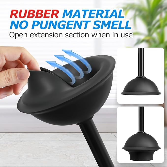 FORASTO 2IN1 Toilet Brush and Plunger Set, 4Pack Long Handle Bathroom Combo | Toilet bowl brush and holder, black bathroom accessories, apartment essentials, cleaning supplies, space-saving storage