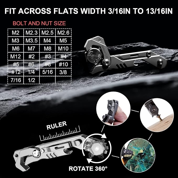 EDC Multitool 7 in 1 with knife, Wrench, Folding Knife, Screwdriver | Bottle Opene, Ruler, Urgent Car Window Breaker and Seatbelt Cutter, EDC Pocket Multi Tool for Gifts for Men (Bright silver)