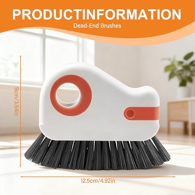 2 in 1 Window Track Cleaning Brush, 2026 New Groove Crevice Cleaning Tool, Multifunctional Hard Bristle Grip Brush with Hidden Scraper, Gap Scrub Brush for Sliding Door, Window Sill (1Pc-Orange)