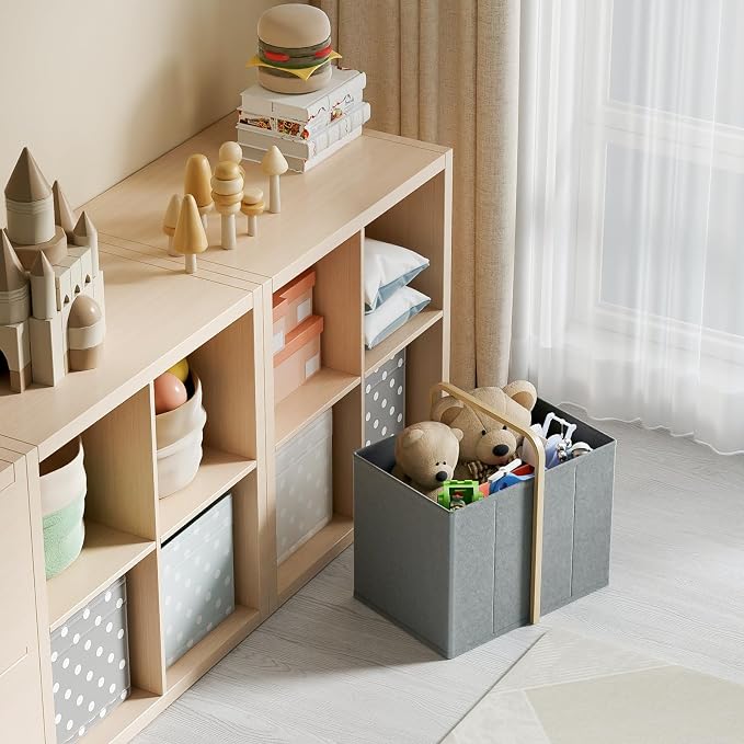 Collapsible Laundry Baskets with Handles 65L Portable Bamboo Laundry Hamper Oxford Fabric Foldable Laundry Bin Portable Cloth Baskets for Storage for Laundry Room Bedroom Living Room Gray