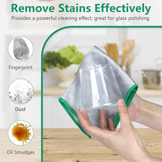 Airlab Glass Polishing Cloth Streak Free Miracle Cleaning Cloth Lint Free Microfiber Cleaning Rags for Glasses Kitchen Dish Mirrors Easy Clean, Pack of 6, 12" x 12", Sliver-Green