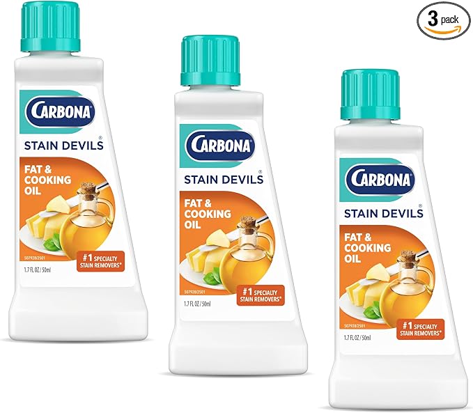 Carbona Stain Devils® #5 | Fat & Cooking Oil | Professional Strength Laundry Stain Remover | Multi-Fabric Cleaner | Safe Formula | 1.7 Fl Oz, 3 Pack