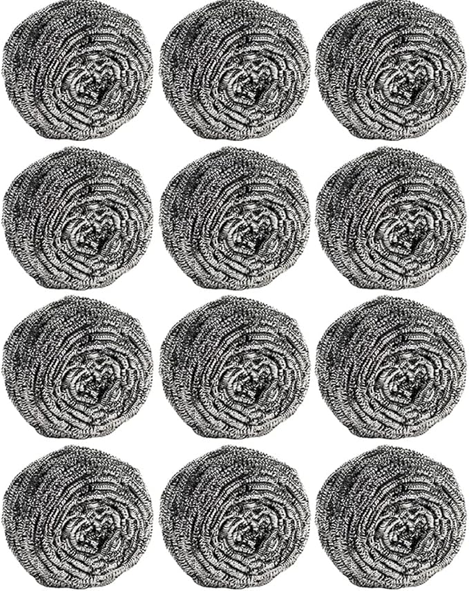 12Pcs Steel Wool Scrubber Pads for Cleaning Dishes, Pans, Pots, Ovens, Grills, Sinks - Stainless Steel Scrubbers for Kitchen, 12 Pack