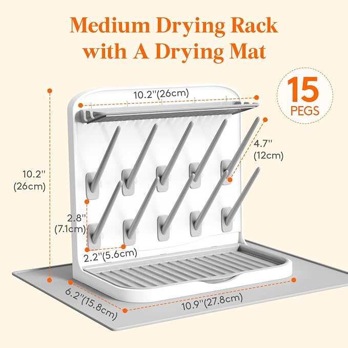Lifewit 10-Hooks Baby Bottle Drying Rack with Drain Mat for Countertop | Vertical Bottle Storage Organizer, Stand-Up Dryer Holder for Pacifiers, Pump Parts, Baby Stuff, Newborn Essentials Must Haves
