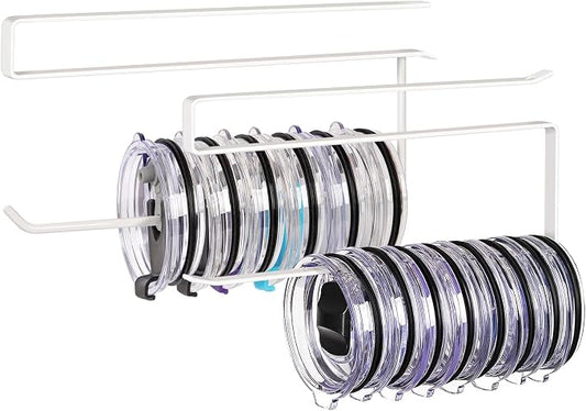 2 Pack Tumbler Lid Organizer, Versatile Storage Holds 20 Lids, Round&Flat | Space Saving Cup Lid Organizers Inside Cabinet Tumbler Lid Hook for Pantry Kitchen Organizer, Paper Towel Rack Hanger, White