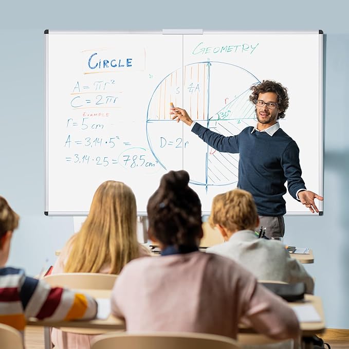 VIZ-PRO Magnetic Dry Erase Whiteboard, 48 x 36 Inches, Foldable | Silver Aluminum Frame, 4' x 3' Wall-Mounted White Board with Marker Tray for School Office and Home