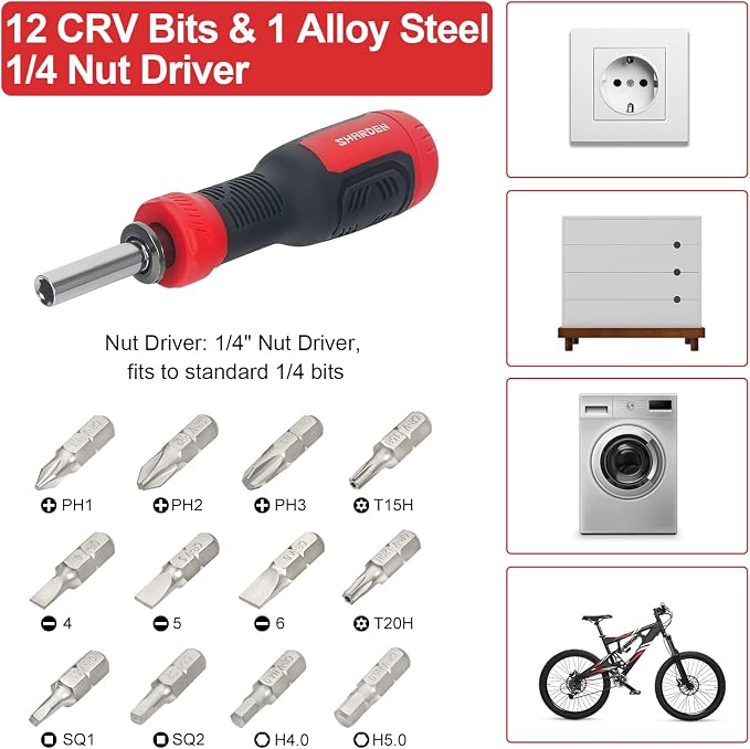 13-in-1 Multi Screw Driver, Adjustable Screwdriver Set Multitool | All in One with Torx Security, Phillips, Flat Head, Hex, Square, 1/4 Nut Driver, Outdoor, Daily Repair Kit, Portable Tools