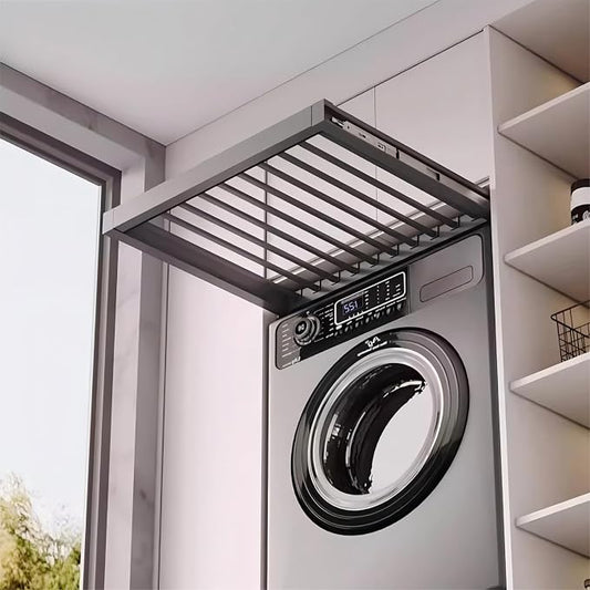 Hidden Pull Out Drying Rack, Extendable Pull Out Trousers Rack, Space Saving, Above Washing Machine Wardrobe, Aluminum Alloy, Tip-On, Depth 19.29in Width 24-26in Grey
