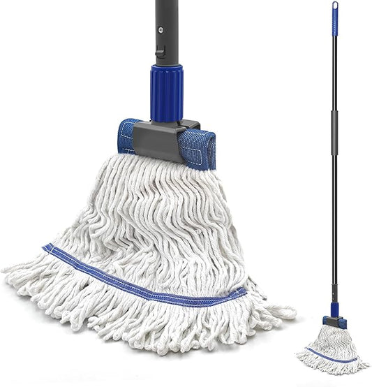 Commercial Mop Heavy Duty, 57.5 inches Long Handle Large Looped-End Industrial String Mop, Professional Dry Wet Cotton Mop for Cleaning Concrete Tile Hardwood Floor Shop Office Garage