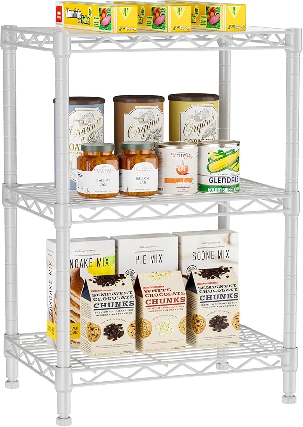 Golpart 3Tier Adjustable Storage Shelves Metal Wire Shelving Standing Shelf | Utility Heavy Duty Unit Rack Closet Organize for Home Kitchen Laundry Room Organization Pantry 11.6"Dx17.6"Wx30"H White