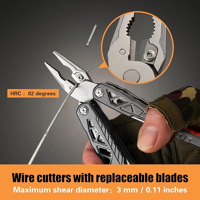 18in1 Multitool,Black,with Replaceable Blades Wire Cutters for Gift | Stainless Steel Pliers Lightweight and Portable,Comprehensive Tool for Outdoor Activities,Apply to Survival,Camping & Hunting