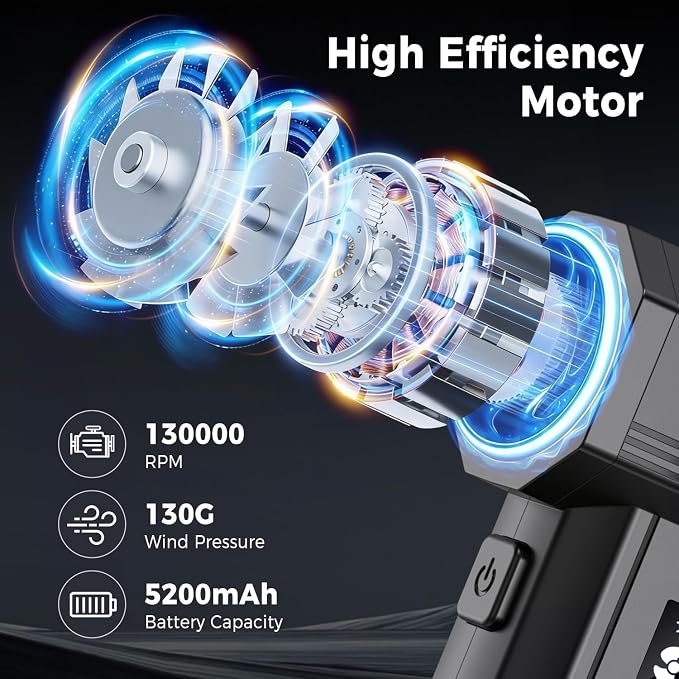 Foretoo Compressed Air Duster,130000RPM Super Power LED Display Electric Air Duster with Extended Runtime,Rechargeable Air Blower for Home,Camera,Car,Computer,Keyboard