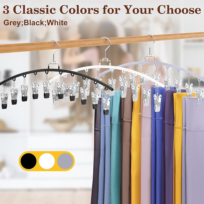 4 Pack Legging Organizer for Closet, Ginyoyo Metal Gym Clothes Organizer w/40 Clips Holds 40 Leggings, Hangers Space Saving, Closet Organizers and Storage, Room Organization Essentials, White