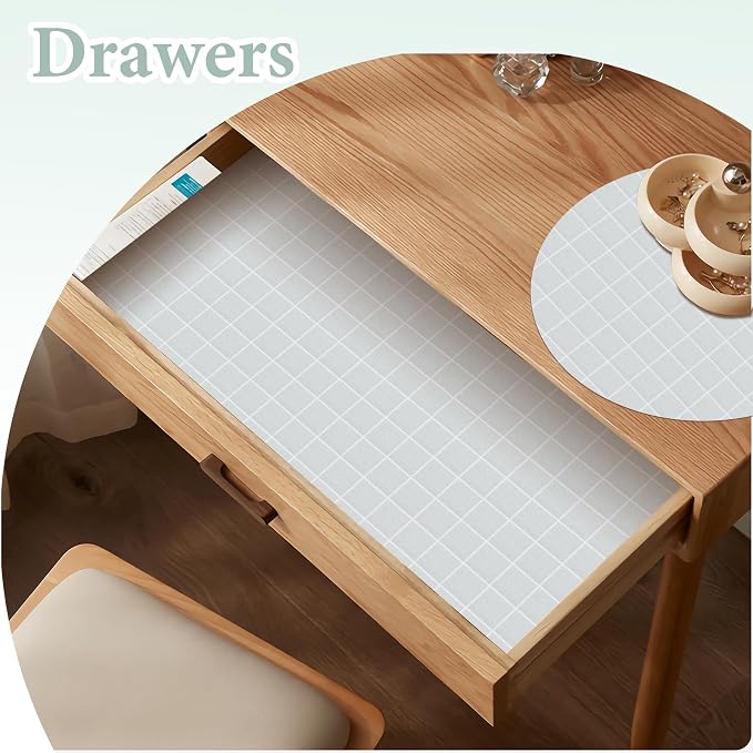 Drawer and Shelf Liner for Kitchen Cabinet: 17 in X 20 Ft Non Slip | Waterproof Shelf Paper Non Adhesive Refrigerator Liners Light Gray Grid Easy Liners for Bathroom