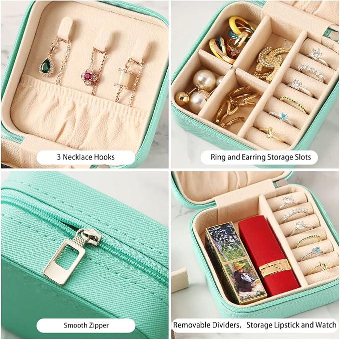 ZPROW Travel Jewelry Case, Mini Portable Jewelry Travel Boxes, Small Jewelry Organizer for Rings, Earrings, Pendants, Watches, Necklaces, Lipsticks Organizer Storage Holder(Cyan Blue-6packs)