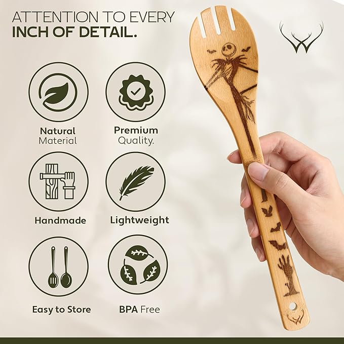 Nightmare Wooden Spoons for Cooking Before Christmas - Wooden Utensil Set with Spatulas & Spoons, Heat-Resistant, Eco-Friendly Kitchen Utensils for Non-Stick Cookware