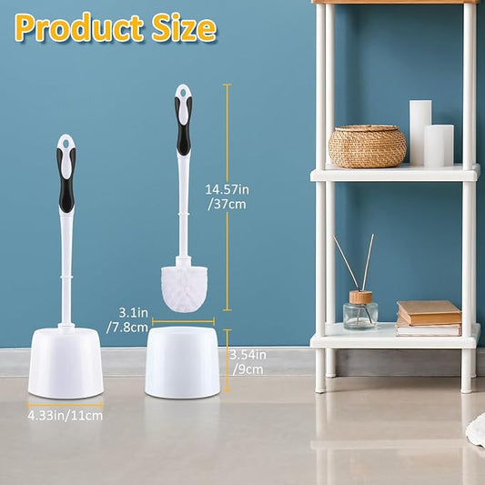 Tioncy 6 Pack Toilet Brush with Holder, 14.96 Inch Toilet Bowl Brush Set, Stiff Bristles Scrubber for Deep Cleaning, Base Caddy, Bathroom Cleaning Supplies (Black,White)