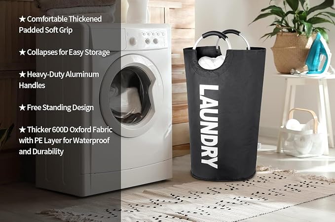 2-Pack Large Laundry Basket, Laundry Hamper Bag with Handles, 115L, Black | Freestanding Tall Dirty Clothes Hamper, Collapsible and Portable Laundry Bin for Dorms and Bedrooms, Thick, Sturdy Fabric