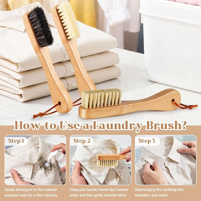 3 Pcs Wooden Laundry Stain Brush Stain Remover Dauber Brushes with Square Head Boar Bristle Small Stain Brush for Clothes for Scrubbing Stains from Furniture Fabric Leather(3 Pcs H)