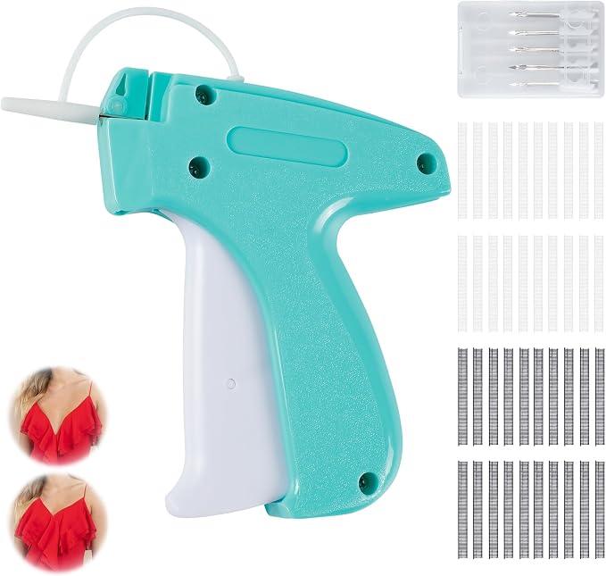 Aqua and White Mini Tagging Stitch Gun for Clothing- Tagging Gun Clothes Stapler Sewing Hemming Tool Stitching Gun with 6 Needles and 2000 Blackand 2000 White Fasteners
