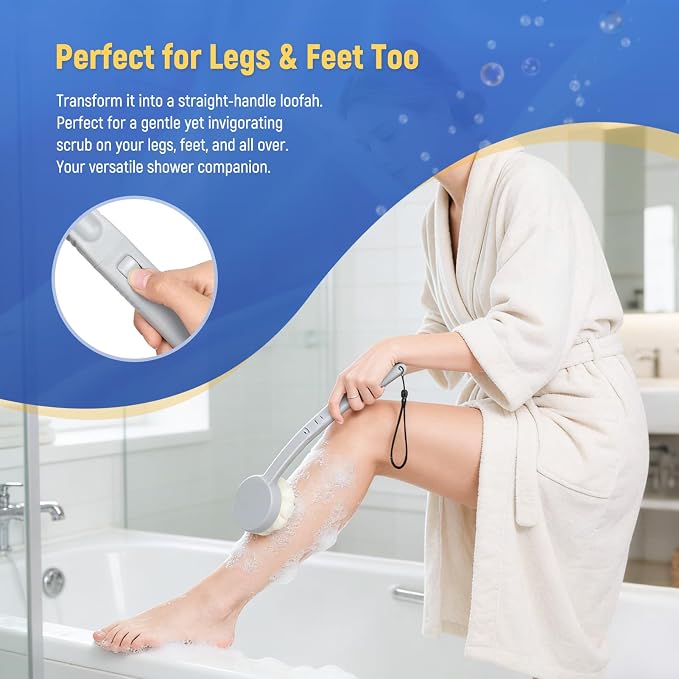 Long Handled Flower Loofah Sponge for Back, Back Scrubber Brush for Shower, Loofah Sponge on a Stick for Men,Women,Elderly